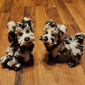 Vintage Italian Hand Painted Ceramic Spaghetti-Ware Terrier Dog Figurines
